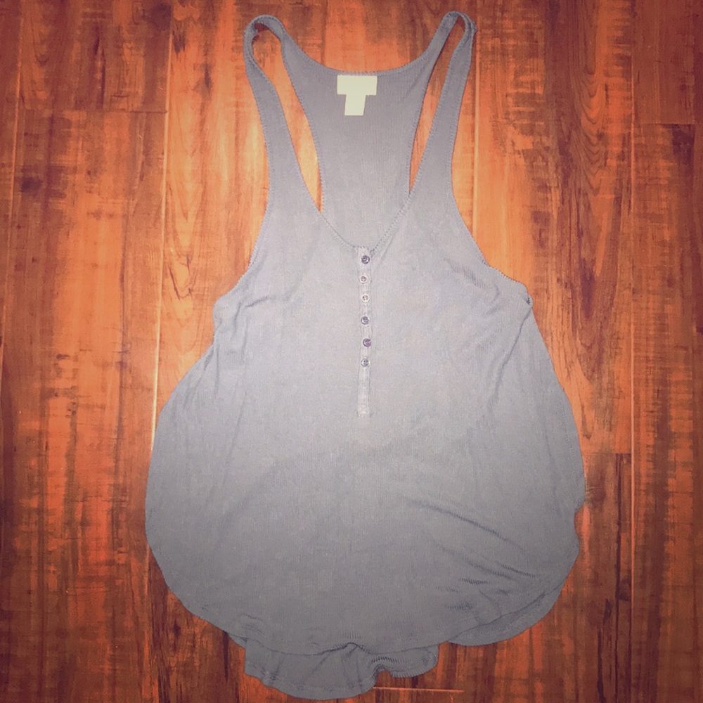 Blue flowy tank top, split sides, so cute!